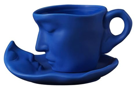 Tazza da tè con piattino Tazza da caffè con piattino Servizio da caffè Tazza con Volto Umano Tazze da Cappuccino, Blu