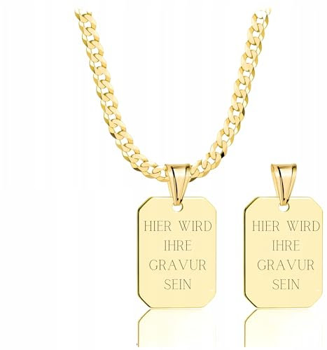 Amar Luxury Ketten für Herren Gold 585 - Personalisierte Geschenke Männer, Erkennungsmarke Mit Gravur, Militär Goldkette Massive 3,8 mm, Kreuz Kette 60 cm, Schmuck