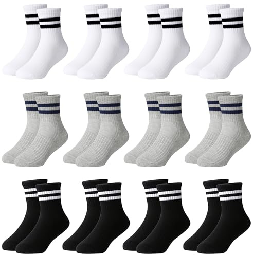 Moitiy 12 pares de calcetines para niños, calcetines de tenis para niños, unisex, de algodón, para niños y niñas, calcetines deportivos, multicolor, 35-38