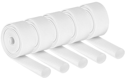 QUARKZMAN 5pz Guaina Intrecciata per Cavi Isolanti, 3.3Ft-1/2 ID Bianco, Guaina Fibre Vetro Rivestita Silicone Alta Temperatura per Avvolgicavo, Tubazioni Automobilistiche Protezione
