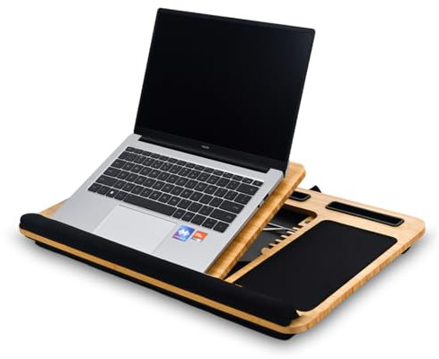 Bansami Knietablett Mit Kissen Aus Bambus, Verstellbare Laptop Unterlage Mit Handyhalter Und Mousepad, Laptop Unterlage Schoß Mit Handauflage, Lap Desk Laptopkissen Lapdesk Notebook