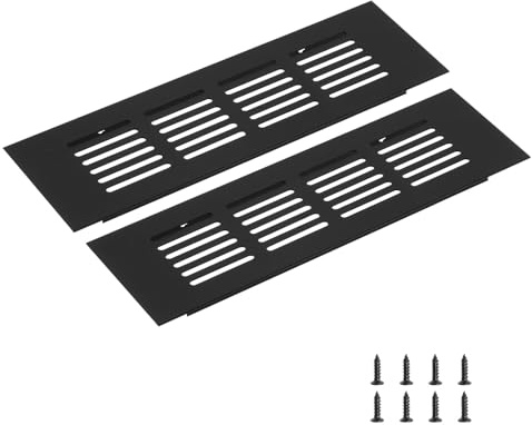 sourcing map Rectangle Ventilation Grille 200x60mm/8x2 Black | Aluminum Alloy Mesh,Air Vent Cover,Louvered Ventilation Cover,with Mounting Screws for Cabinet Shoe Closet