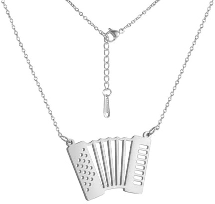 PAURO Femmes Acier Inoxydable Pendentif Accordéon Délicat Minimaliste Collier a Breloques pour Amoureuse de la Musique Argent