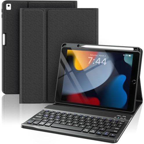 OYEEICE Anti-Falloff Keycap Keyboard Case for iPad 9th/ 8th/ 7th Generation 10.2 Inch, Enlarged Keycap Keyboard for iPad Pro 10.5 /iPad Air 3rd Gen (Black, Classic Style No Backlit)