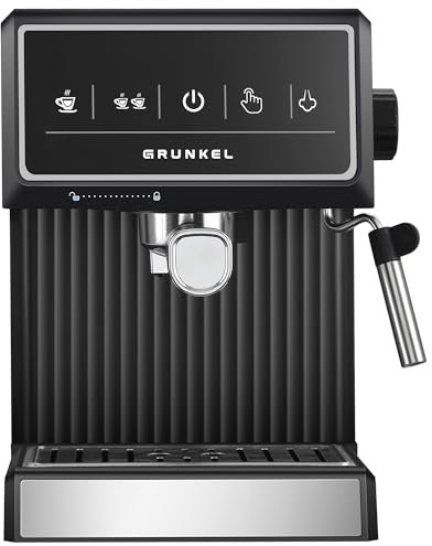 Grunkel Cafetera Espresso de 20 Bares, 850W, Panel Táctil/analogico con vaporizador orientable y brazo doble salida Depósito 1,8L (Digital)