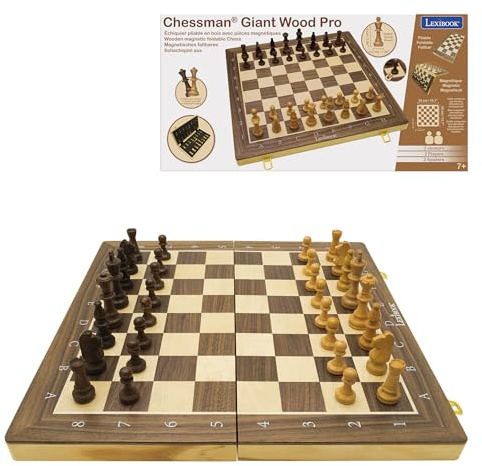 Lexibook, Chessman Gigante Madera Pro - Tablero de ajedrez Plegable de Madera con Piezas magnéticas, CGM1000