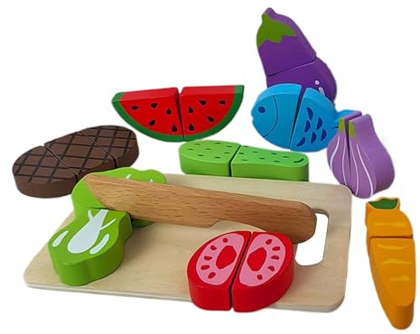 Hozaenwa Fruit Cutting Toy - Toddler Educational Wooden Set,Fine Motor Skills Interactive Role Playing Toy for 3+ Years Birthday Family Classroom Daycare Homeschool