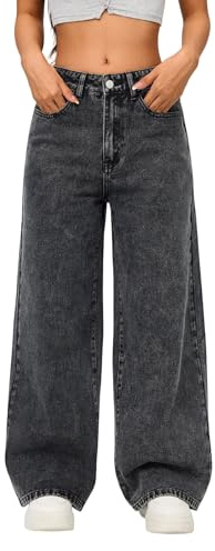 OYICAI Womens Wide Leg Baggy Jeans Loose Straight Denim Pants Y2k 90s Vintage Hip Hop Trousers Streetwear Retro Casual 2000s Oversized Skater,A11 Black,L