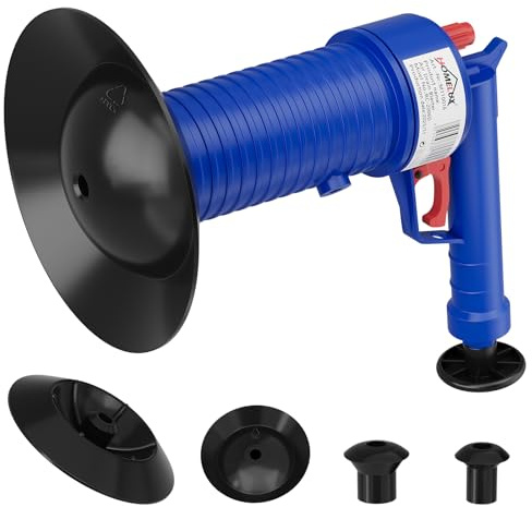 Homelux Nettoyeur de tuyaux à air comprimé avec 4 buses universelles, rinçage facile des tuyaux dans la salle de bain, la cuisine et les toilettes, nettoyage avec pression d'air | Facile à utiliser
