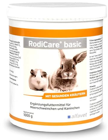 Alfavet RodiCare Basic (1 kg) – Pellet alle erbe ricchi di fibre per conigli e porcellini d’India – mangime complementare con vitamina C
