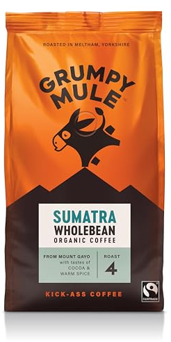 Grumpy Mule Sumatra Mount Gayo Organic (Whole Coffee Beans) with notes of Cocoa and Warm Spice 200g