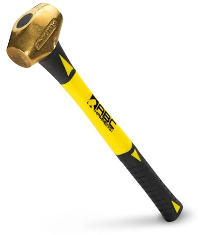 ABC HAMMERS Brass Hammer - 3 lb. USA Made Non-Sparking Hammer with 14 Fiberglass Handle & Double Faced Head - ABC3BF