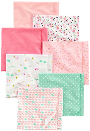 Simple Joys by Carter's Unisex Baby 7-Pack Flannel Nursery-Receiving-Blankets, Rosa/Weiß, Einheitsgröße (7er Pack)