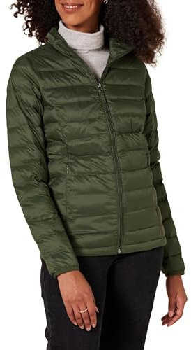 Amazon Essentials Damen Leichte, langärmelige, wasserabweisende, packbare Pufferjacke (in Übergröße erhältlich), Dunkles Olivgrün, XL