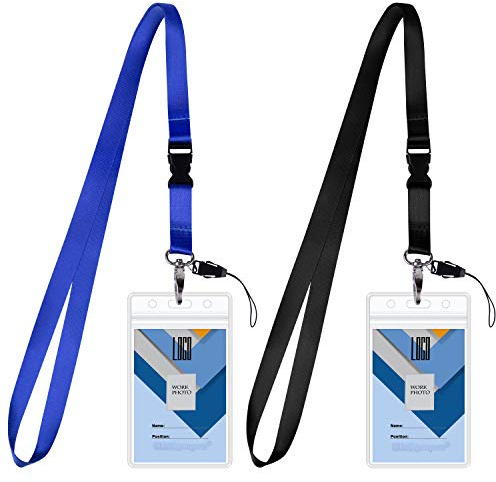 Wisdompro 2 Sets Cruise Lanyard with Card Holder, Detachable Neck Strap with Vertical 2-Sided Waterproof Clear PVC ID Badge Holder Office School for Cruise Ships Cards Keychain Keys, Black/Blue