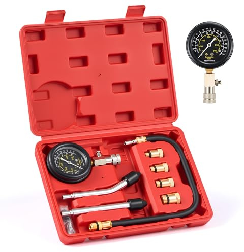 Orion Motor Tech Gasoline Compression Tester Kit, 8pc Petrol Engine Compression Tester Set with 0-300 psi Pressure Gauge 4 Adapters, Small Engine Compression Gauge Set for Motorcycle Car Truck