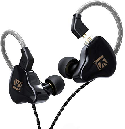 Yinyoo KBEAR KS1 Earphones Wired Earbuds 1DD Deep Bass Sound In Ear Headphones Noise Cancelling in-Ear Earbuds with Microphone for Laptop Phone Computer, 2pin Detachable Cable (Black, With mic)
