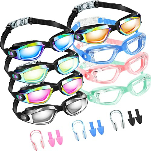 Konohan 8 Pack Kids Swim Goggles for Adult Kid Swimming Glasses Anti Fog Silicone No Leak Swim Glasses Ear Plug Nose Clip(Cute Colors)