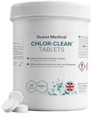 CHLOR-CLEAN Chlorine Detergent Sanitiser Tablets, 3.25g Tablets, 1.7g NaDCC per Tablet, Single Tub of 200 Tablets