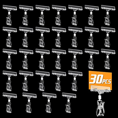 WOOWAIR 30 Pezzi Segno Esposizione Clip, Clip per Etichette Rotanti in Plastica, Clip Merce Segni di Prezzo, Clip Segno Supporto del Basamento, Clip Chiaro Porta Cartello in Plastica Doppio, Chiaro