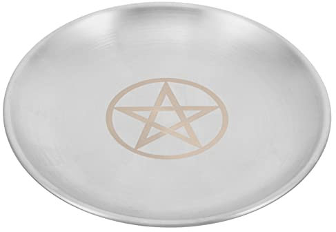 OSALADI Iron Plate Candle Holder Metal Tray Pentagram Moon Altar Plate Ritual Burning Candle Holder Incense Offering Bowl for Witchcraft Wiccan Tarot Supplies Candle Tray