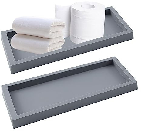 Vassoio da Bagno, Portaoggetti Vassoio Toeletta, Rettangolare, Grigio (30 * 12.5 * 1.8cm) per Organizzare Profumo Gioielli Cosmetici Sapone