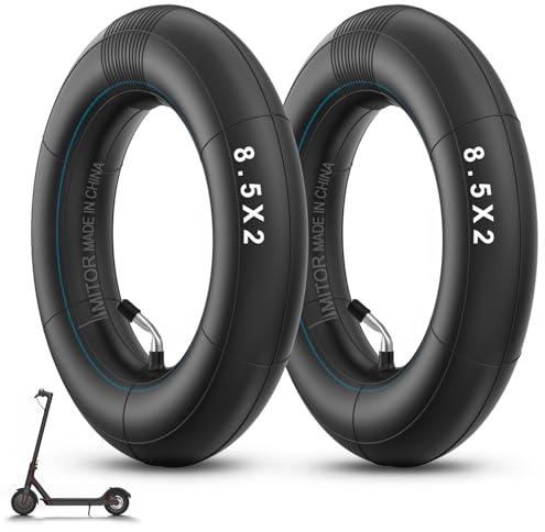 Amitor Camara Patinete 8 1/2 x2 para Xiaomi Pro 2 Pro 1S M365 Mi3, Cámara de Aire Reforzada 8,5 Pulgadas con Válvula 45° Plateada, Duradera y Engrosado Recamara 50/75-6.1, para Rueda Auxiliares, 2PCS