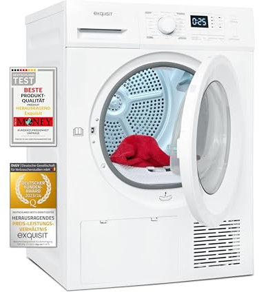 Exquisit Wärmepumpentrockner TWP5803-030 weiss | 8 kg Fassungsvermögen | Energieeffizienzklasse E | Kindersicherung | Auto Abschaltung