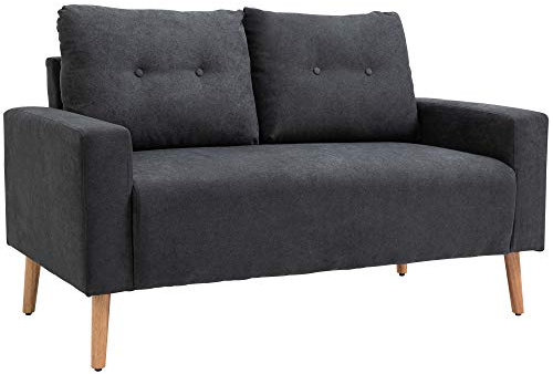 HOMCOM Divano 2 Posti Moderno in Stile Nordico con Schienale Trapuntato, in Poliestere e Legno, 145x76x88 cm, Grigio scuro