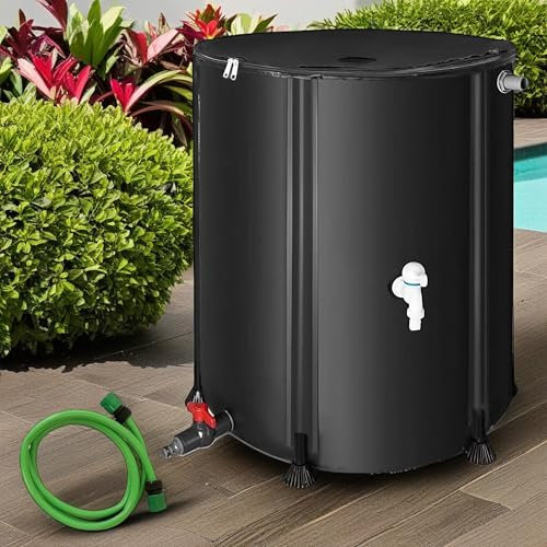 Melko - Regentonne faltbar 500L mit Auslaufhahn, PVC Stützstangen & 2 m Wasserschlauch - Mobiles Regenfass mit Überlaufschutz & Anschluss - Regenwassertonne witterungsbeständig für Gartenbewässerung