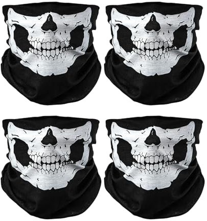 SEFIRST 4 Stück Halstuch Herren, Schlauchschal, Multifunktionstuch Skull Sturmhaube Motorrad Herren, Wärm und Schutztuch Halstuch, Schwarz Face Shield, Halloween Totenkopf Maske Skelett Sturmmaske