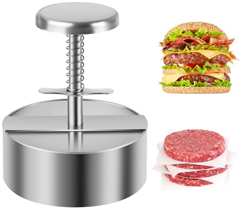 Burger Press, Adjustable Hamburger Prees Patty Maker 4.52 - Non-Stick Mold and Spring Button 304 Stainless Steel Burger Patty Press Making Patties for Beef, Vegetables, Meat, BBQ, Party Grill