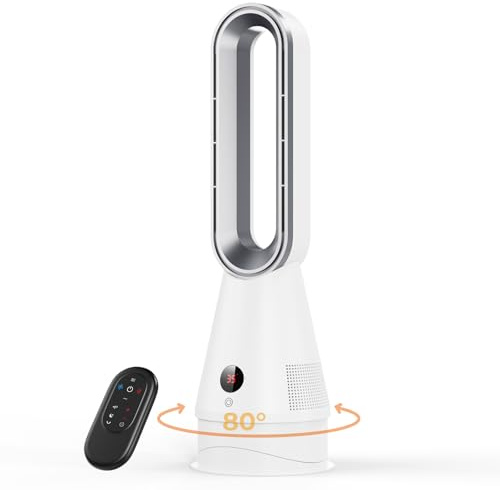 Ventilador Calefactor Torre sin Aspas,Calefacción y Refrigeración,Calefactor Bajo Consumo con Control Remoto,3 Modos Calefacción,Oscilación 80°,Temporizador 9H,8 Velocidades,Protección contra Vuelcos