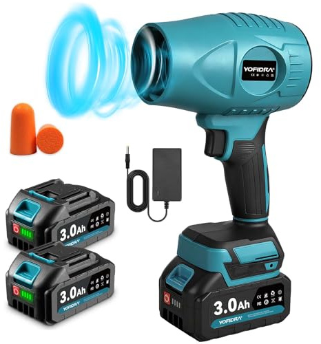 Yofidra Turbo Gebläse, 160m/s Akku Laubbläser mit 2x3000mAh Akkus und Schnellladegerät, 280,000 U/min, Variable Drehzahlregelung, Ohrstöpsel, Akku Elektro-Laubbläser für Garten & Werkstat