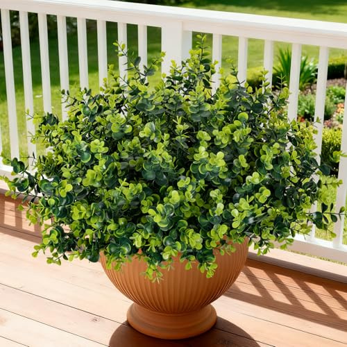 Artificial Fake Greenery Plants Boxwood Shrubs Grass for Outdoor,12 Bundles