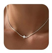 Tasiso Silver Cross Necklace for Women Silver Plated Small Pendant Choker