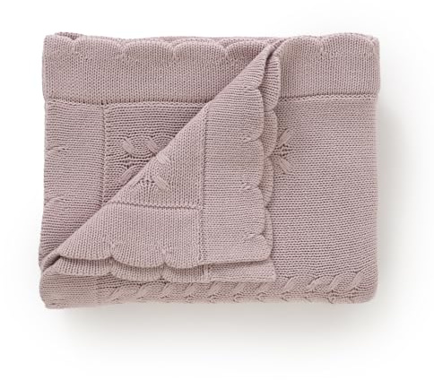 DovFanny Cotton Crochet Knitted Baby Blanket Cozy Nursery Blankets | for Newborn Infant Boys & Girls, Fits Cot, Crib, Moses Basket, Pram 100 x 80 cm Dusty purple