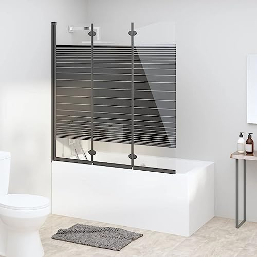 QUAHEAS Parete pieghevole per vasca da bagno, 3 pezzi, ESG, 130 x 130 cm, telaio in alluminio nero, box doccia pieghevole con vetro di sicurezza, salvaspazio, per tavoli da bagno come paraspruzzi
