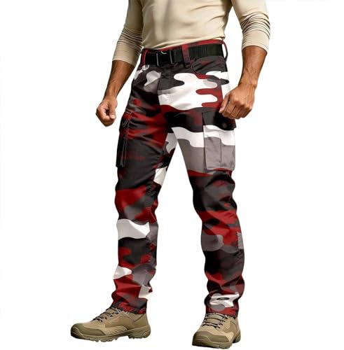 Generisch Pantalon cargo pour homme au look militaire robuste - Pantalon de travail fonctionnel avec motif camouflage - Pantalon d'extérieur résistant pour les loisirs et l'aventure
