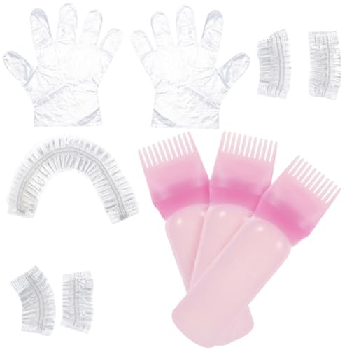 LIFKOME Kit de Tinte para Cabello Rosa Botella, Gorro y Guantes de Plástico, Aplicación para Uso en Casa o Salón, 1 Set Completo para Coloración