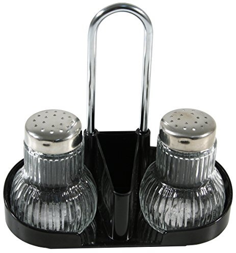 FACKELMANN 47320 - Portaspezie con saliera e pepiera e porta stuzzicadenti (colore: argento/trasparente/nero), 1 pezzo