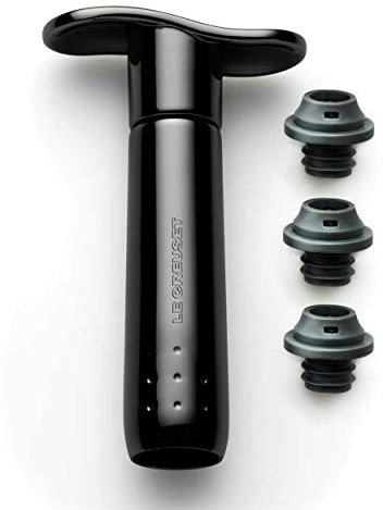 LE CREUSET,WA137 Set de Bomba de vacío y Tapones a Juego, Conserva el Vino, Policarbonato, Negro