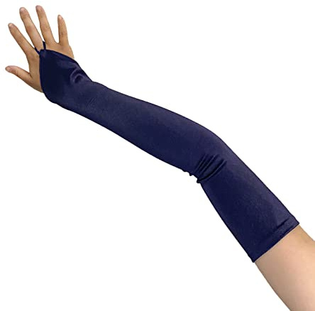 SACASUSA (TM) Fingerless Long Over the Elbow Bridal Satin Gloves with 20 colors - Blue - One Size