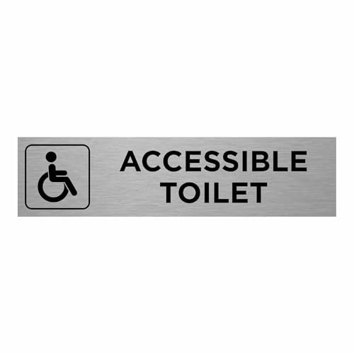 Slimline Aluminium Accessible Toilet Sign from ViroDisplay® – Brushed Silver 200 x 50mm – Durable Printed Surface – Self-Adhesive Fixing (1)