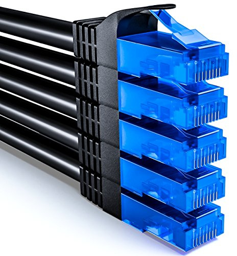 deleyCON 5x 0,25m CAT6 Câble Réseau set - Court 25cm U-UTP RJ45 CAT-6 LAN Câble Patch Ethernet DSL Switch Routeur Modem Répéteur Panneau Patch - Noir