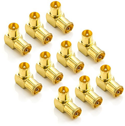 deleyCON 10 Stück 90° IEC Winkeladapter Winkelstecker Set Vergoldet 90-Grad-Winkel Koaxstecker für Radio Kabelfernsehen DVB-T DVB-T2 HD