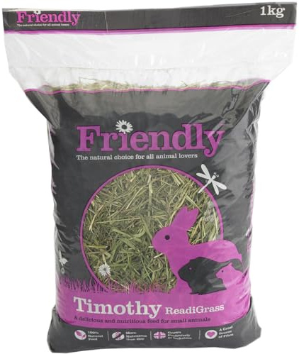 Friendly Timothy Hay ReadiGrass - Yorkshire Grown Natural Timothy Grass for Small Animal Food for Guinea Pigs, Rabbits, etc. - 4x 1kg Bags