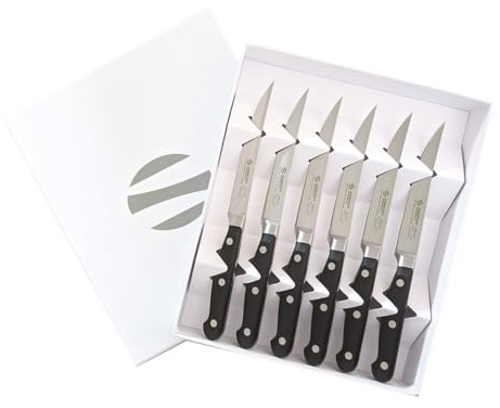 Montana Maitre - Juego de cuchillos de bisteca, 6 cuchillos de mesa con hoja media dentada de acero inoxidable al nitrógeno de 11 cm y mango ergonómico, cuchillos profesionales fabricados en Italia