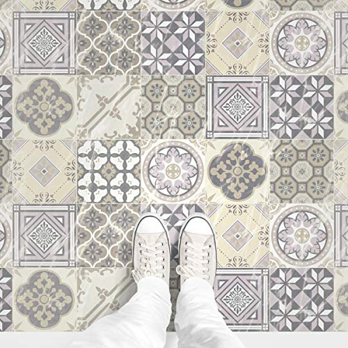 1 Carrelage de sol auto-adhésif antidérapant avec stratifié protecteur, Carreaux de ciment auto-adhésifs Sol résistant à l'eau - Carrelage de salle de bain et cuisine en mosaïque - Azulejos 60x100cm