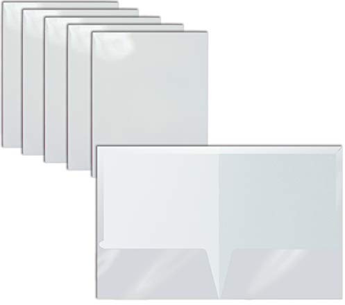 Better Office Products 2 Pocket Glossy Laminated White Paper Folders, Letter Size, 25 Pack, White Paper Portfolios, Box of 25